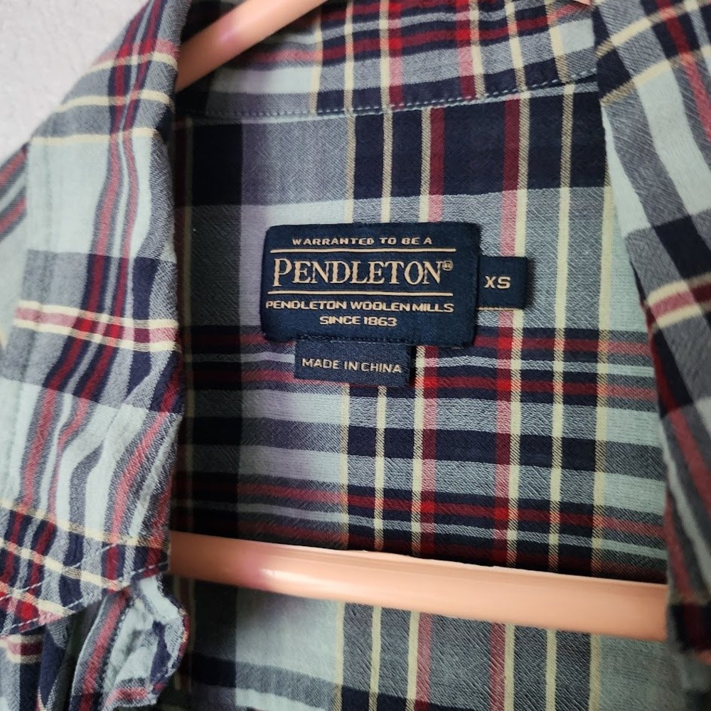 PENDLETON Heritage Cotton Plaid Button Front Western Shirt Blue Red Women's XS - Picture 3 of 9